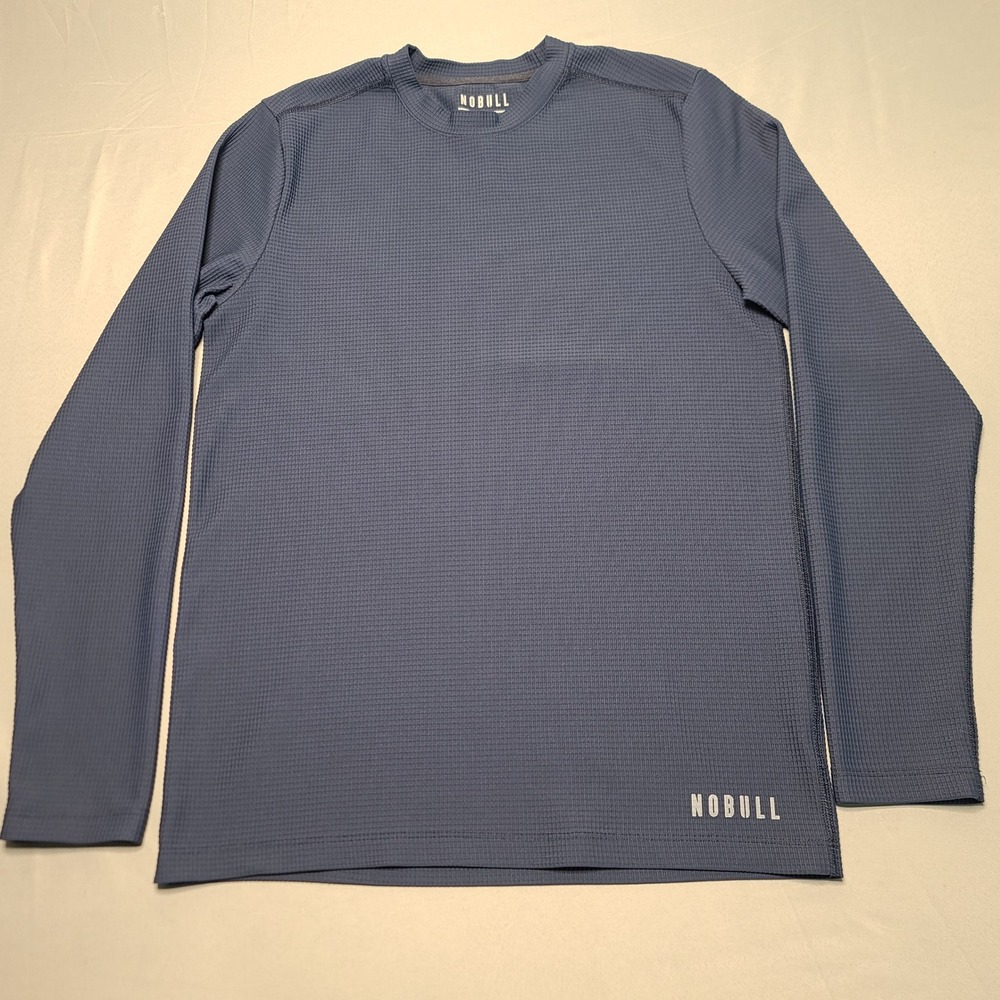 NOBULL Waffle Knit Training Shirt Mens Medium Blue Long Sleeve Athletic Top